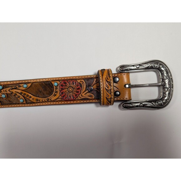 Ariat Calf Hair Underlay Red Flower Beaded Western Belt A1533008 41.5 in main image 7